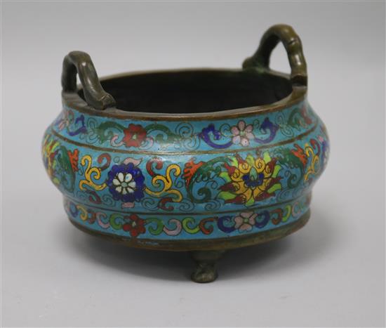 A Chinese cloisonne enamel and bronze censer, Xuande mark